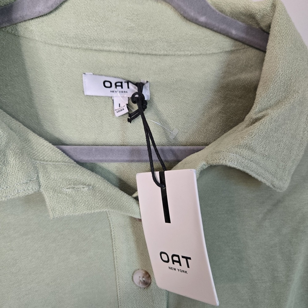 NWT OAT Anthropologie Top Polo Sweatshirt Collar Fairy Boho Green Women's Size L - Picture 3 of 8